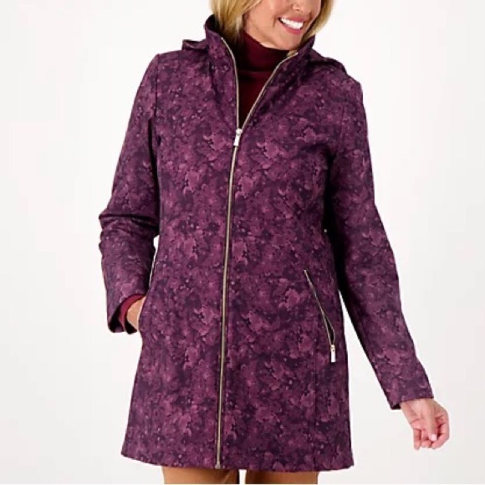 Dennis Basso Detachable Hood Printed V-Luxe Jacket